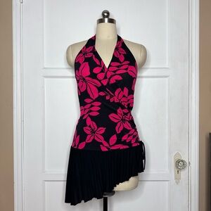 Black and pink floral halter top